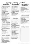 Spring Cleaning Checklist with detailed tasks for each room, including bedrooms, bathrooms, kitchen, living areas, and more.