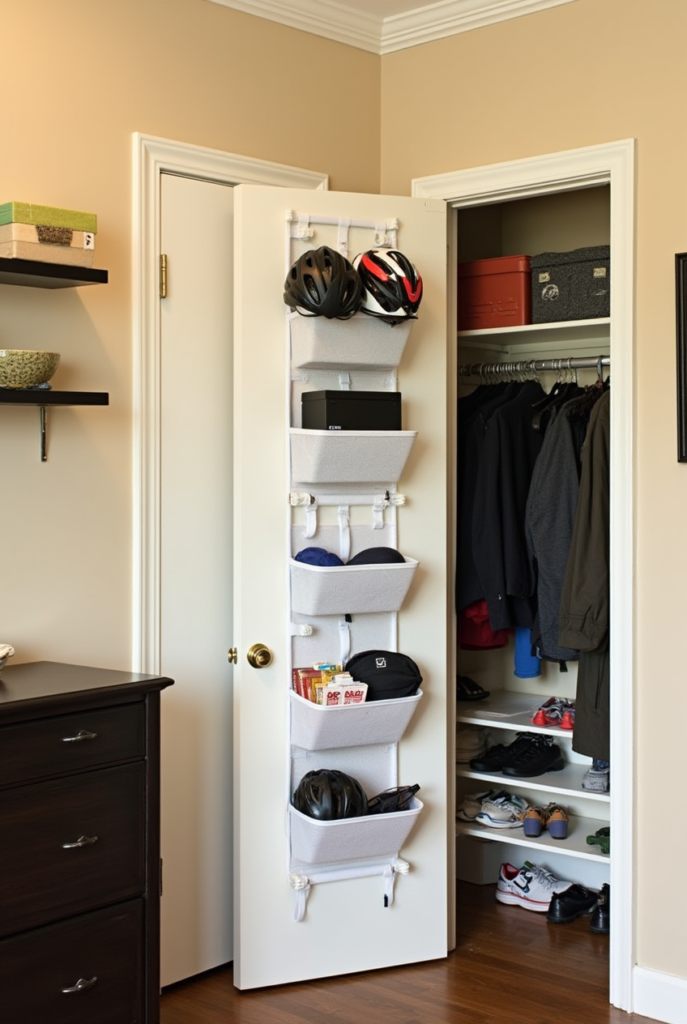 Spring Cleaning Checklist: 15 Tips for a Spotless Apartment 7 Neatly organized closet with an over-the-door storage system, showcasing a decluttered space perfect for Spring Cleaning.