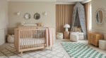 Fresh nautical nursery ideas for a calm, stylish baby room Neutral nursery with a light wood crib, soft patterned rugs, and a cozy reading nook under a striped canopy, creating a dreamy nursery bedroom.