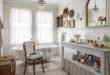 Elegant bathroom with a clawfoot tub, marble vanity, vintage portraits on the wall, and soft natural light creating a french vintage bathroom décor.